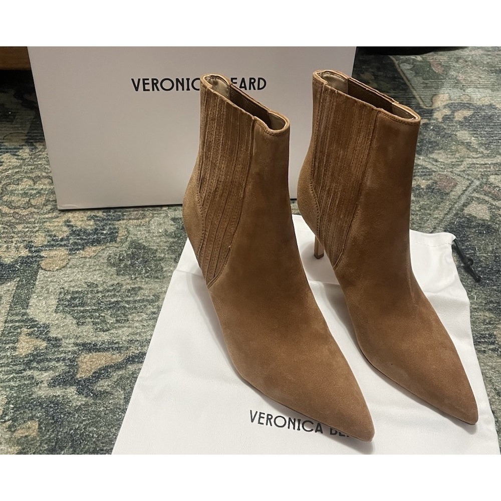 Veronica Beard Lisa 70' Suede Heeled Ankle Boots Size 7.5 Hazelnut Elegant - Picture 14 of 14